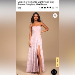 Lulu’s Garden of Romance Light Pink Floral Burnout Strapless Maxi Dress XS NWT